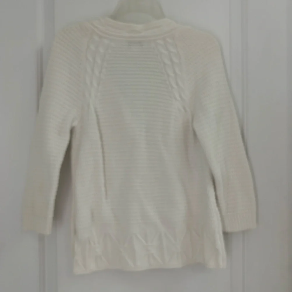 Christopher & Banks White Cardigan with Cable Knit Design